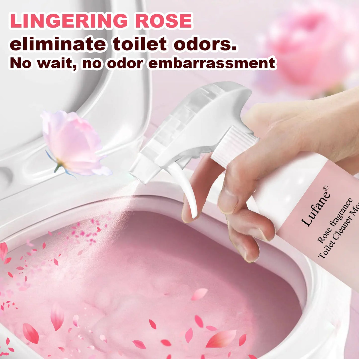 Bathroom Cleaning Foam Spray (10.58 oz) — Long-Lasting Rose Scent; Removes Hard Water Stains, Toilet Grime, and Soap Scum from Various Surfaces