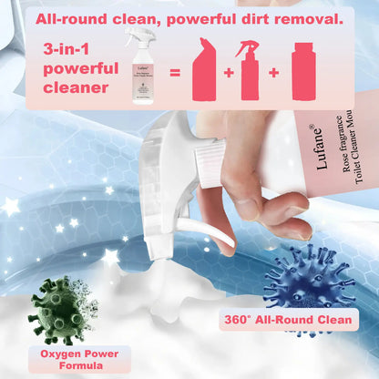 Bathroom Cleaning Foam Spray (10.58 oz) — Long-Lasting Rose Scent; Removes Hard Water Stains, Toilet Grime, and Soap Scum from Various Surfaces