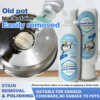 Pot Bottom Black Stain Remover Seaweed Mud Mask Stain Remover Stainless Steel Stain Remover Kitchen Heavy Grease Remover Powerful Grease and Grime Cleaner Blackened Residue Remover